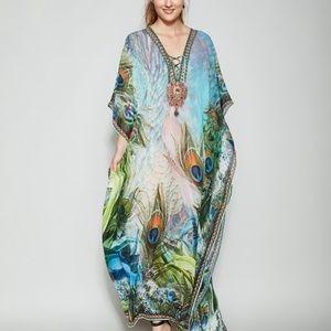 NWT Bohemian Peacock Silk Kaftan/Dress
